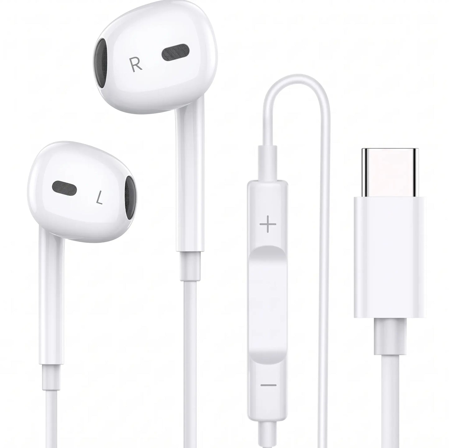 Wired Earphones with Microphone and Volume Control, Portable Earbuds for Type-C Devices and Android