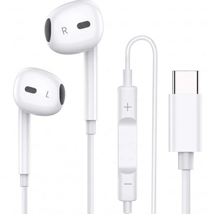Wired Earphones with Microphone and Volume Control, Portable Earbuds for Type-C Devices and Android
