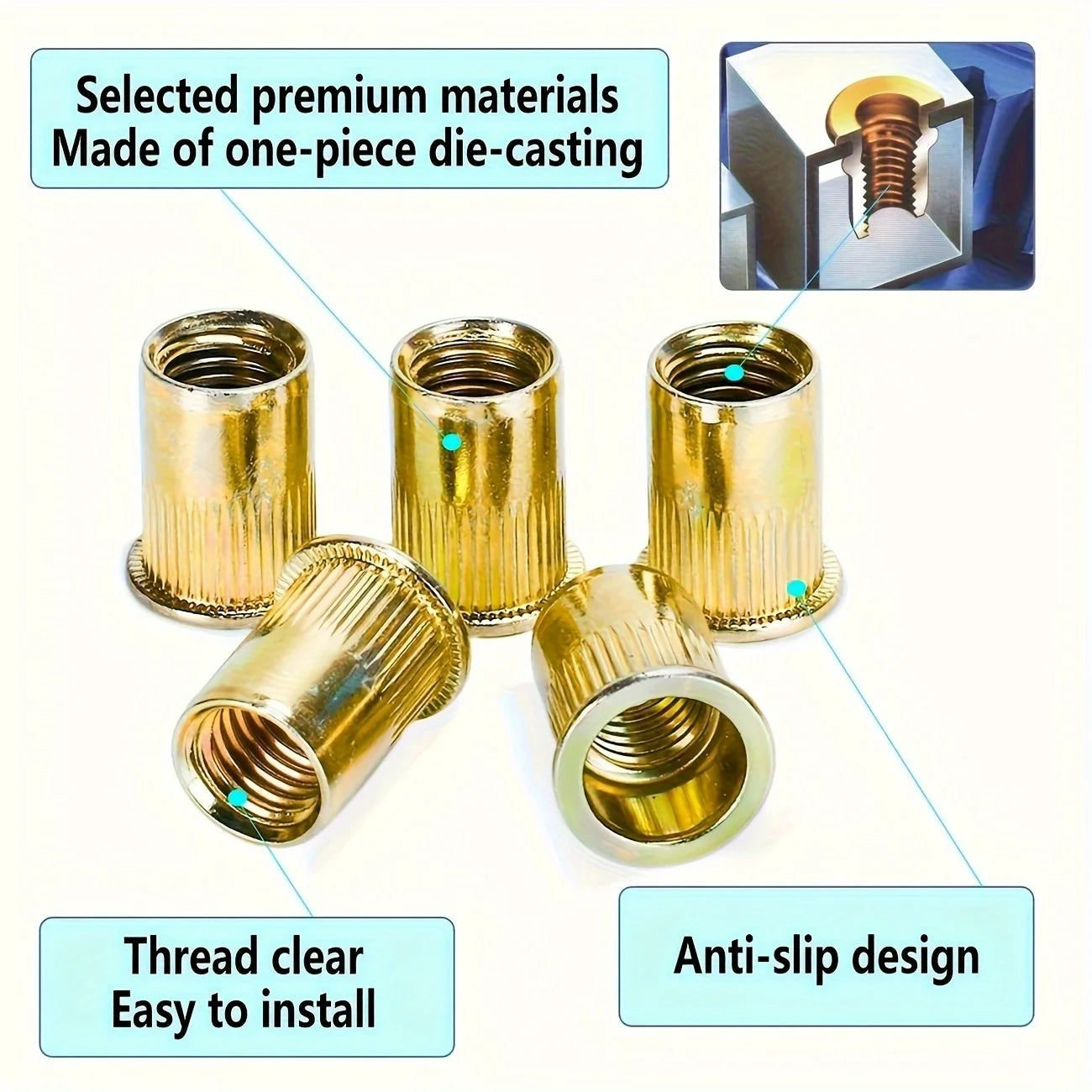 77pcs Manual Riveting Tool Set, 7 Sizes M3-M12 with 70 Rivet Nuts, Heavy-Duty Metal Gun for Automotive, Industrial & Welding