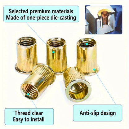 77pcs Manual Riveting Tool Set, 7 Sizes M3-M12 with 70 Rivet Nuts, Heavy-Duty Metal Gun for Automotive, Industrial & Welding