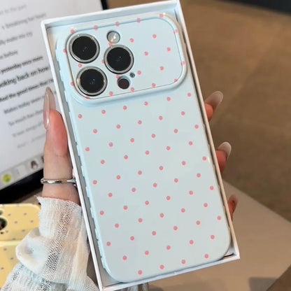 Premium Glossy Polka-Dot Heart-Border Phone Case with Soft TPU-PC Composite Material and Embossed Heart Patterns for Enhanced Grip and Fingerprint Resistance
