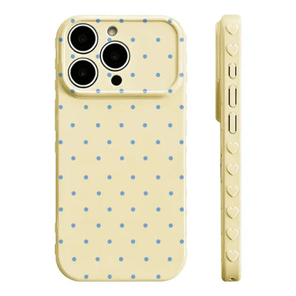 Premium Glossy Polka-Dot Heart-Border Phone Case with Soft TPU-PC Composite Material and Embossed Heart Patterns for Enhanced Grip and Fingerprint Resistance