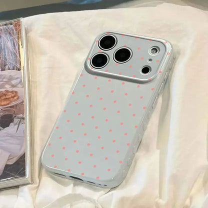 Premium Glossy Polka-Dot Heart-Border Phone Case with Soft TPU-PC Composite Material and Embossed Heart Patterns for Enhanced Grip and Fingerprint Resistance