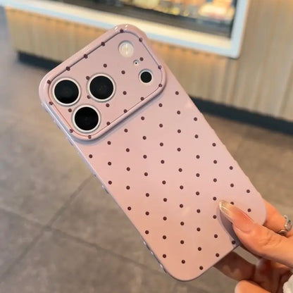 Premium Glossy Polka-Dot Heart-Border Phone Case with Soft TPU-PC Composite Material and Embossed Heart Patterns for Enhanced Grip and Fingerprint Resistance