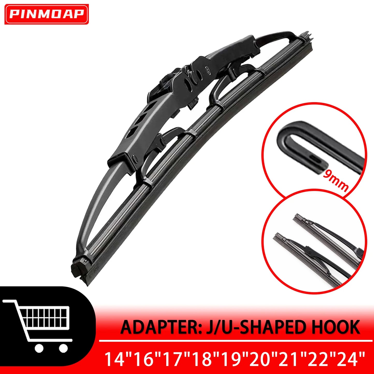 1PC Automotive Iron Frame Windshield Wiper Universal U/J Hook 14"16"17"18"19"20"21"22"24" HD Silent Wiper Automotive Parts