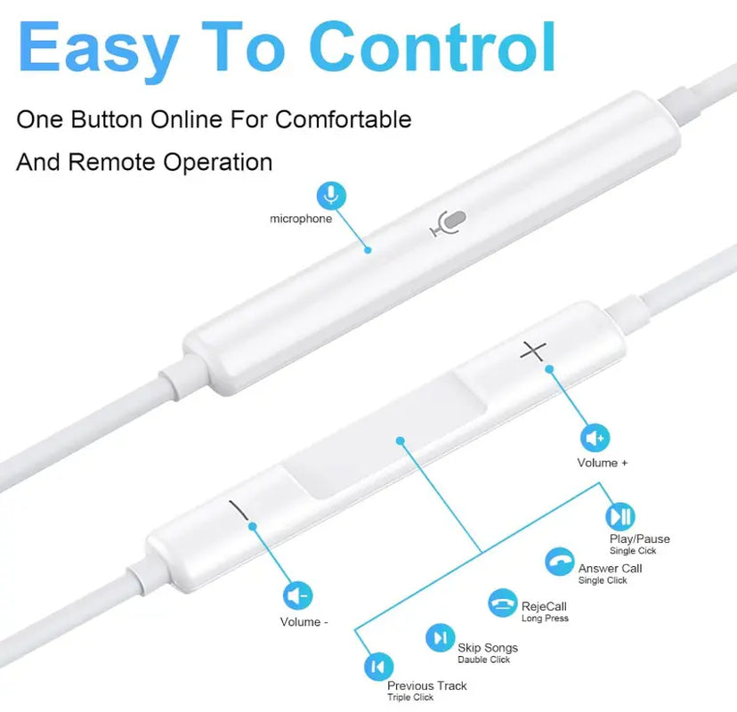 Wired Earphones with Microphone and Volume Control, Portable Earbuds for Type-C Devices and Android