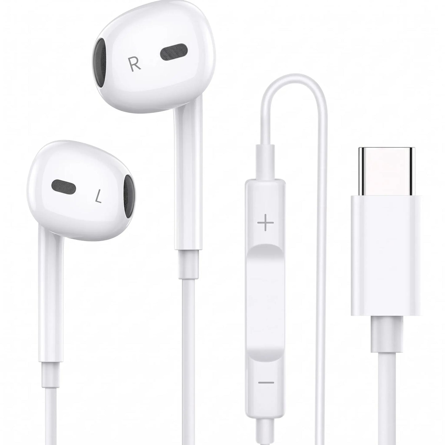 Wired Earphones with Microphone and Volume Control, Portable Earbuds for Type-C Devices and Android