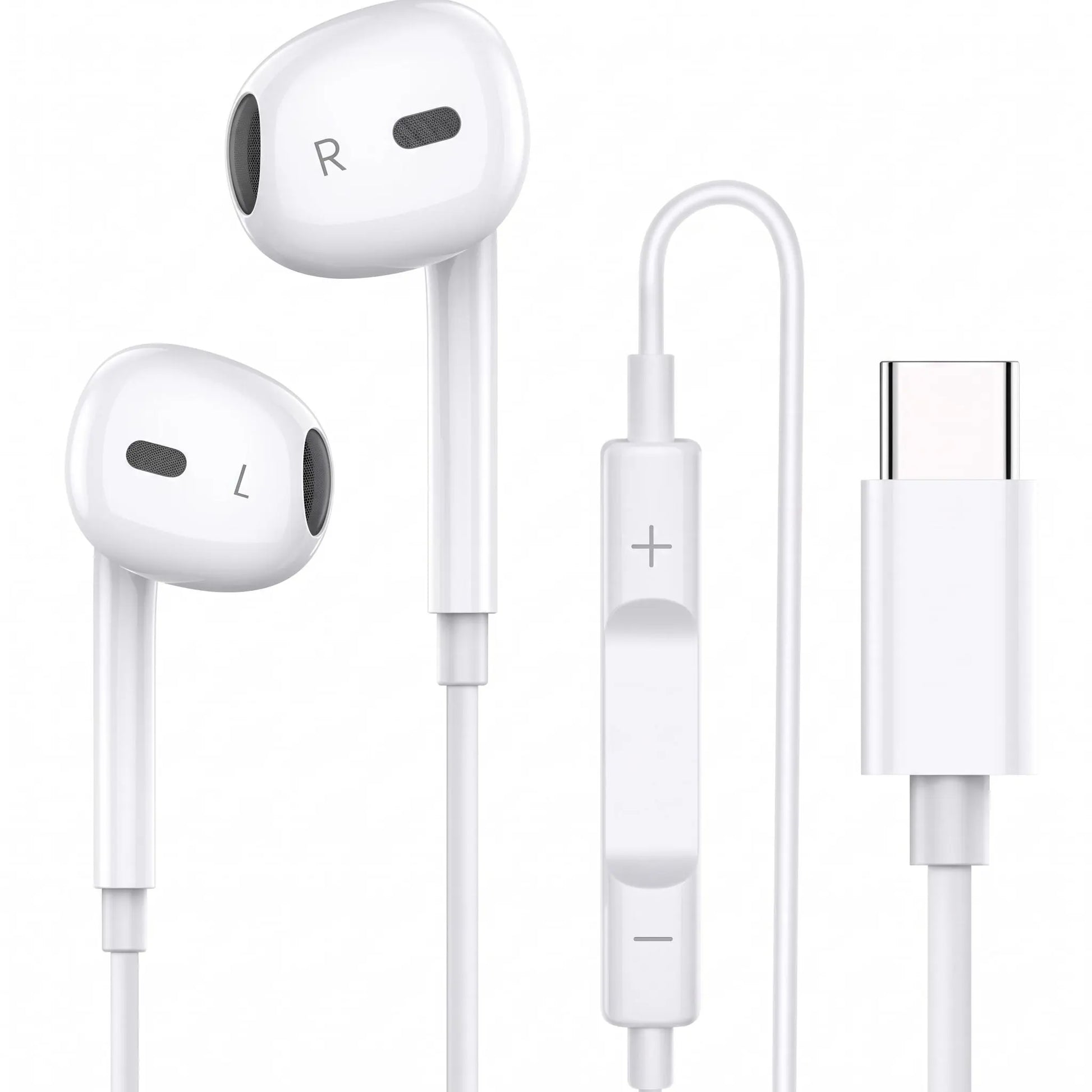 Wired Earphones with Microphone and Volume Control, Portable Earbuds for Type-C Devices and Android