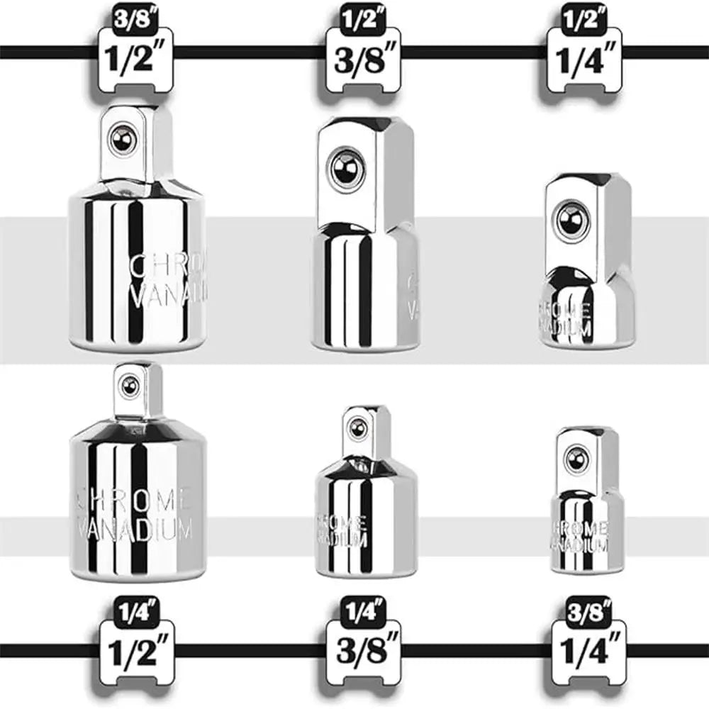 6pcs Socket Adapter & Reducer Set - 1/4" 3/8" 1/2" Chrome Vanadium Steel Ratchet/Socket Extension/Conversion Kit for Automotive