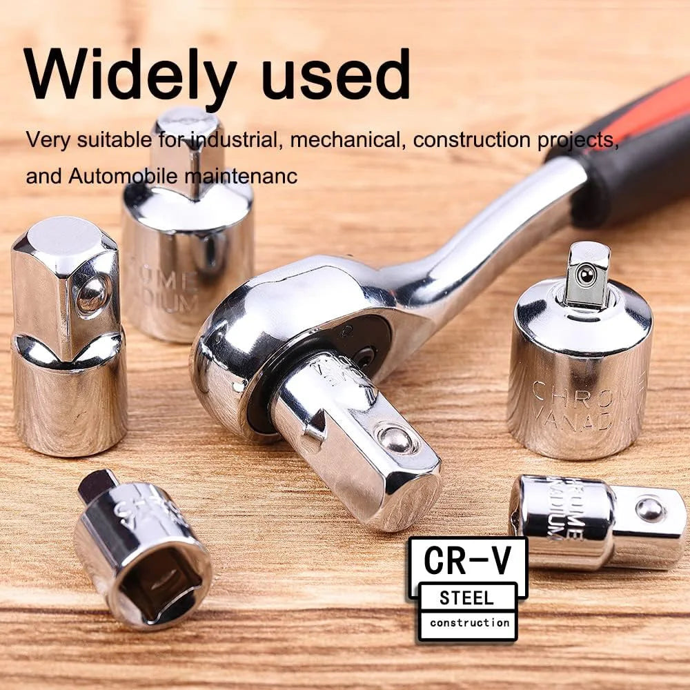 6pcs Socket Adapter & Reducer Set - 1/4" 3/8" 1/2" Chrome Vanadium Steel Ratchet/Socket Extension/Conversion Kit for Automotive